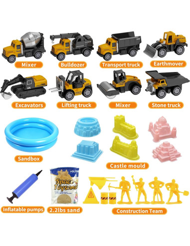 Kit de Arena de Construcción HONGTUO con 8 Vehículos y Moldes