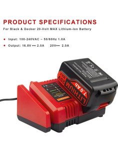 Cargador Rápido 20V BLACK+DECKER BDCAC202B Li-Ion 2