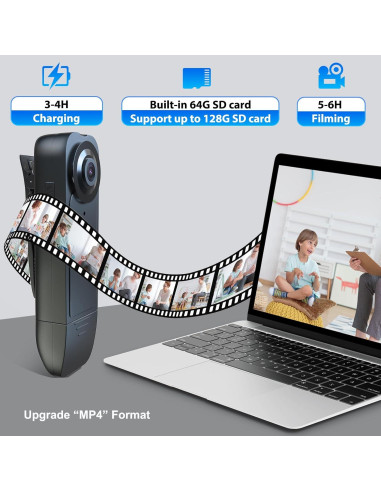 Mini Cámara Corporal Brathird F64 1080P HD 64GB Batería 6H