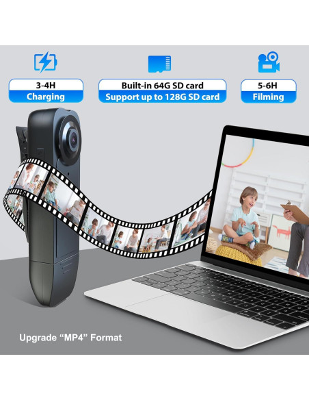 Mini Cámara Corporal Brathird F64 1080P HD 64GB Batería 6H