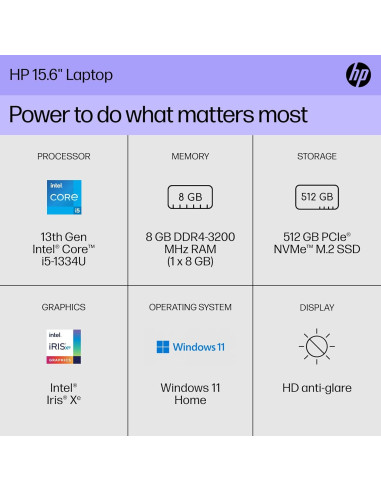 Laptop HP 15.6" Intel Core i5-1334U 8GB 512GB SSD Plata