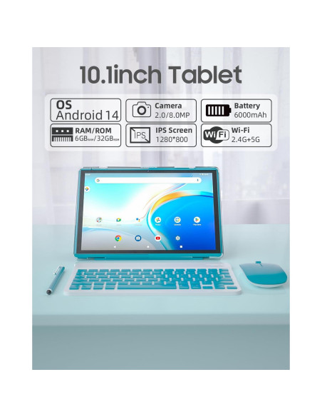 Tableta 2 en 1 ATOZEE Android 14 10.1" 6GB 32GB WiFi