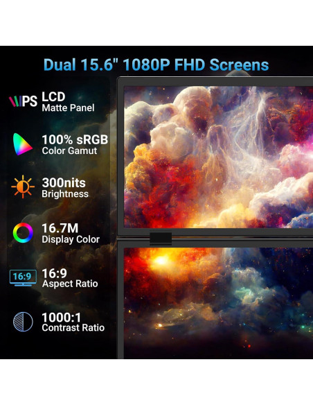 Extensor de Pantalla Triple HotYeah 15.6" 1080P USB-C HDMI