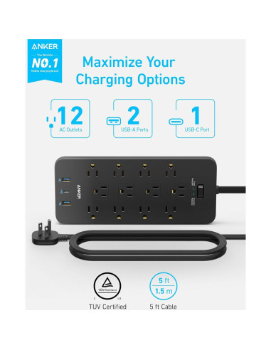 Regleta de Alimentación Anker 351 con 12 Salidas AC y USB