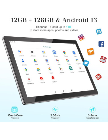 Tablet 2 en 1 Peicheng Android 13 12GB RAM 128GB 10"
