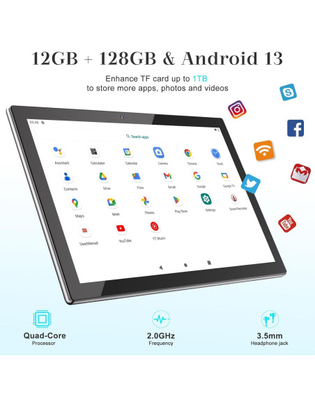 Tablet 2 en 1 Peicheng Android 13 12GB RAM 128GB 10"