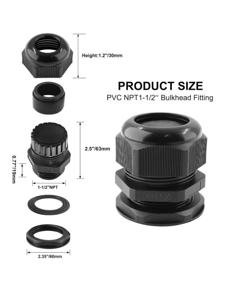 Paquete de 2 Conectores Estancos NPT 1-1/2" Rierdge IP68