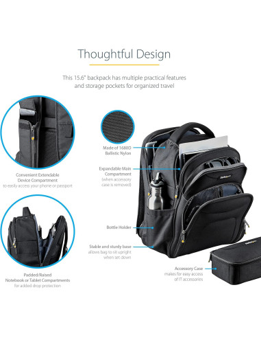 Mochila Unisex StarTech.com 15.6" Ergonomica Nylon Negra
