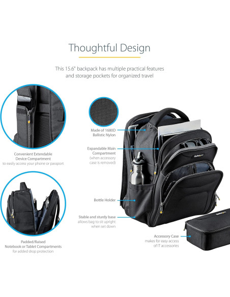 Mochila Unisex StarTech.com 15.6" Ergonomica Nylon Negra
