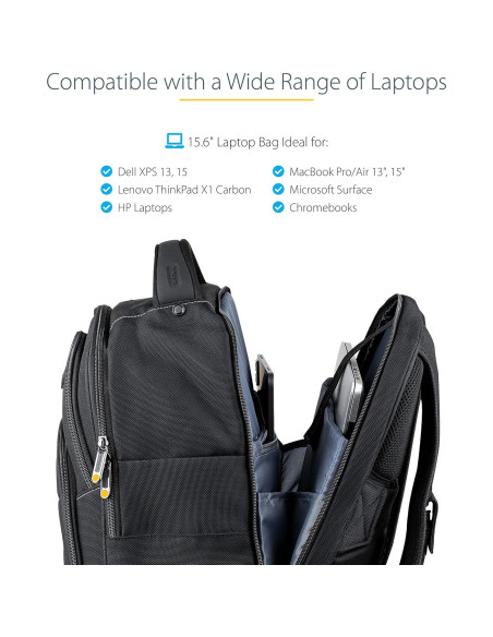 Mochila Unisex StarTech.com 15.6" Ergonomica Nylon Negra