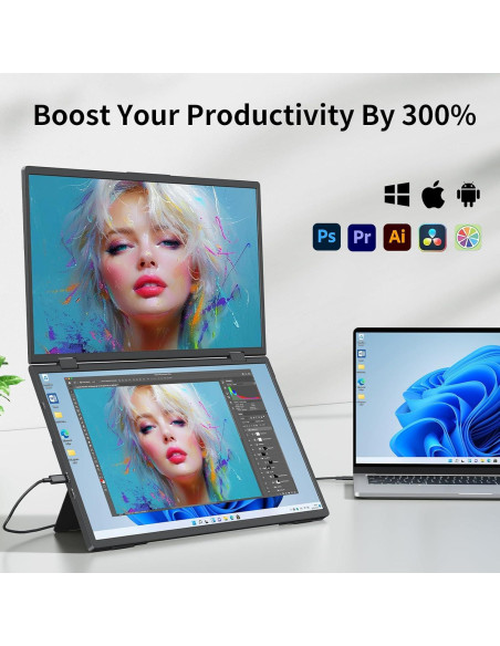 Extensor de Pantalla Doble 15.6" FHD Pornitor USB-C
