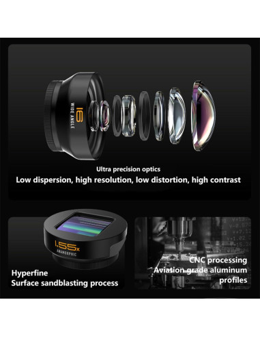 Lente Adicional Profesional 16mm Gran Angular para Móviles