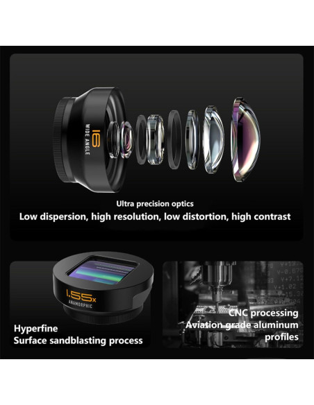 Lente Adicional Profesional 16mm Gran Angular para Móviles