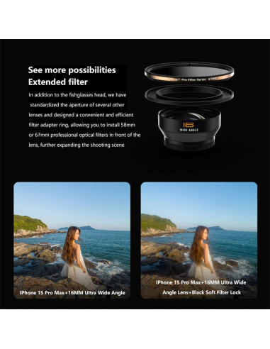 Lente Adicional Profesional 16mm Gran Angular para Móviles