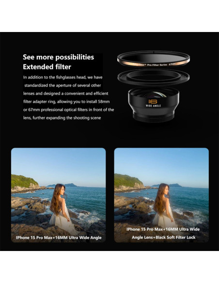 Lente Adicional Profesional 16mm Gran Angular para Móviles