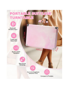 Reproductor de Vinilo TANLANIN TE-001DPW Rosa Acuarela Bluetooth 2