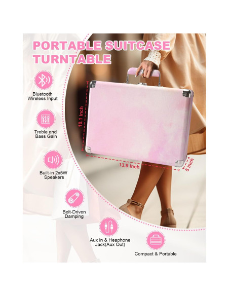 Reproductor de Vinilo TANLANIN TE-001DPW Rosa Acuarela Bluetooth