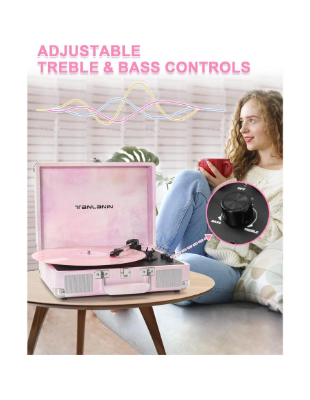 Reproductor de Vinilo TANLANIN TE-001DPW Rosa Acuarela Bluetooth