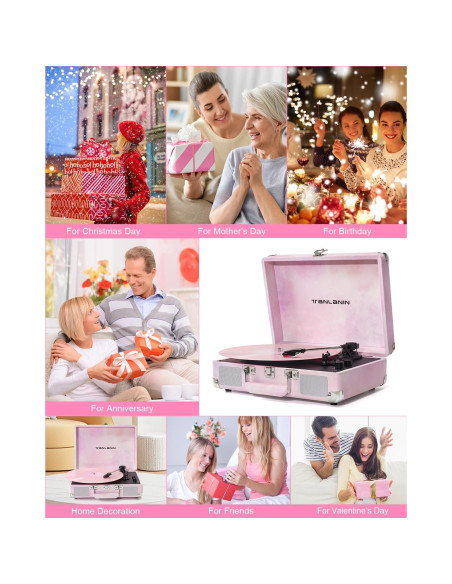 Reproductor de Vinilo TANLANIN TE-001DPW Rosa Acuarela Bluetooth