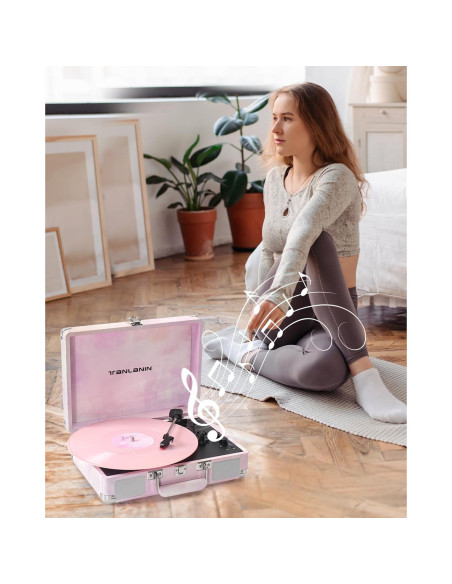 Reproductor de Vinilo TANLANIN TE-001DPW Rosa Acuarela Bluetooth