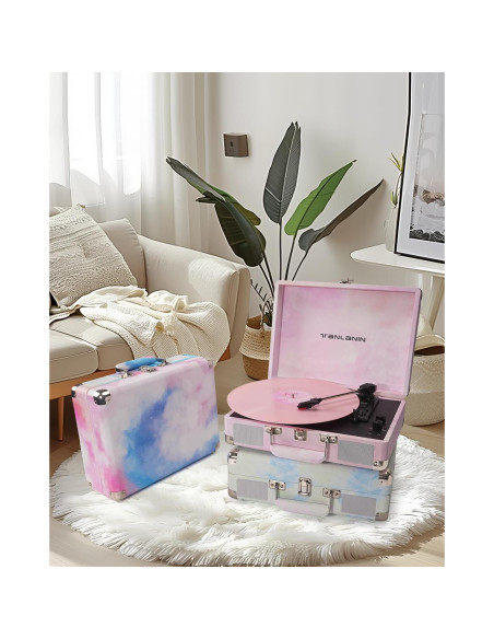 Reproductor de Vinilo TANLANIN TE-001DPW Rosa Acuarela Bluetooth