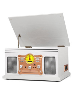 Reproductor de Vinilo Bluetooth TANLANIN 10 en 1 Madera Blanca