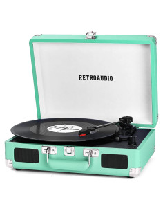 Reproductor de Vinilo RetroAudio Maleta Bluetooth 3 Velocidades Verde