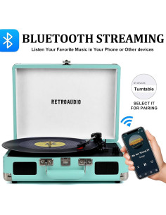 Reproductor de Vinilo RetroAudio Maleta Bluetooth 3 Velocidades Verde 2