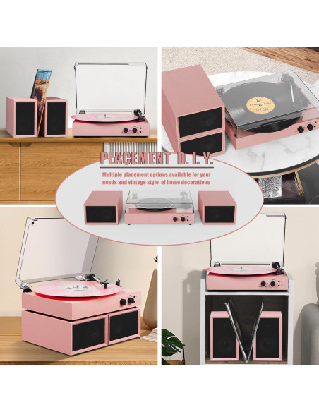 Reproductor de Vinilo TANLANIN TE-003PK Rosa con Bluetooth