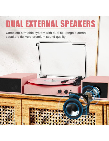 Reproductor de Vinilo TANLANIN TE-003PK Rosa con Bluetooth