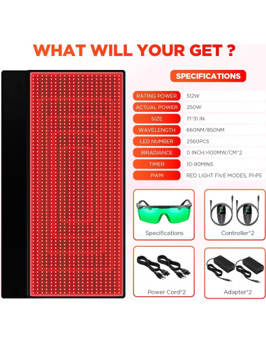 Almohadilla de Luz Roja ADVARAYS 2560 LEDs 180x79cm