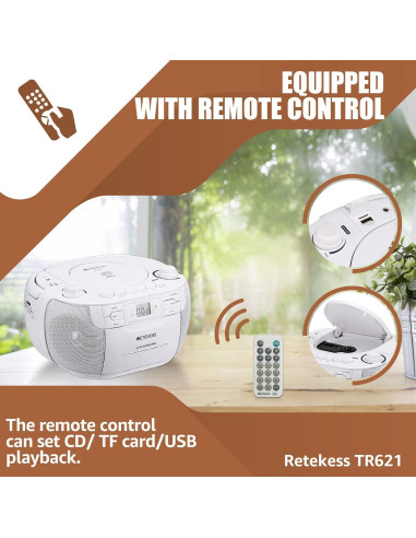 Retekess TR621 Boombox CD y Casete Portátil Blanco