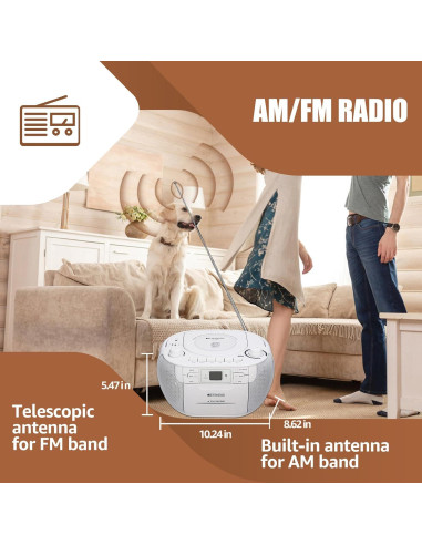 Retekess TR621 Boombox CD y Casete Portátil Blanco