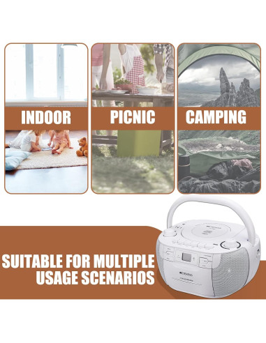 Retekess TR621 Boombox CD y Casete Portátil Blanco