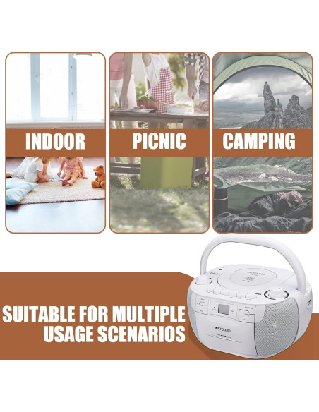 Retekess TR621 Boombox CD y Casete Portátil Blanco