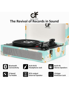 Reproductor de Vinilo Bluetooth DANFI AUDIO Azul 3 Velocidades 2
