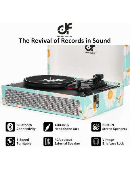 Reproductor de Vinilo Bluetooth DANFI AUDIO Azul 3 Velocidades