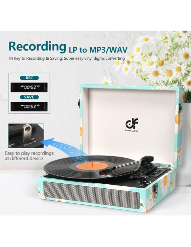 Reproductor de Vinilo Bluetooth DANFI AUDIO Azul 3 Velocidades