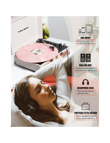 Reproductor de Vinilo Bluetooth TANLANIN TE-001-RG 3 Velocidades