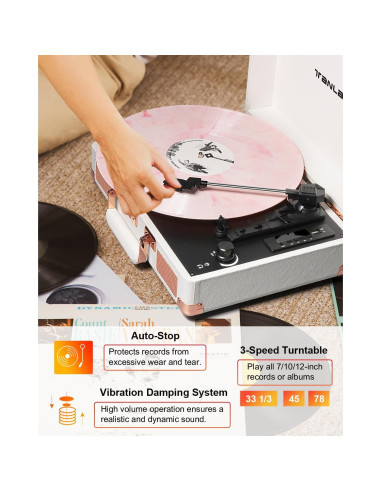 Reproductor de Vinilo Bluetooth TANLANIN TE-001-RG 3 Velocidades