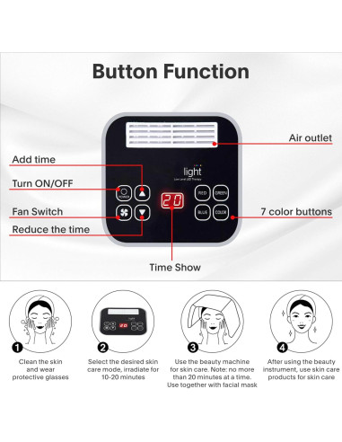 Máscara LED Terapia de Luz Roja 7 Colores JY-A025 34.7x24.6cm