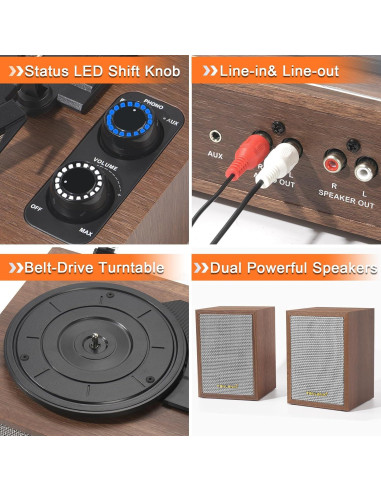 Reproductor de Vinilo TANLANIN TE-2028-TAN Bluetooth 33/45/78 RPM