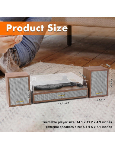 Reproductor de Vinilo TANLANIN TE-2028-TAN Bluetooth 33/45/78 RPM