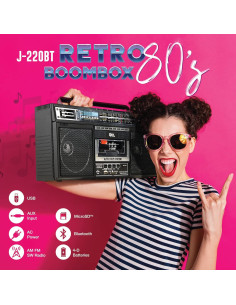 QFX J-220BT Boombox Bluetooth con Radio 4 Bandas y Grabadora 2