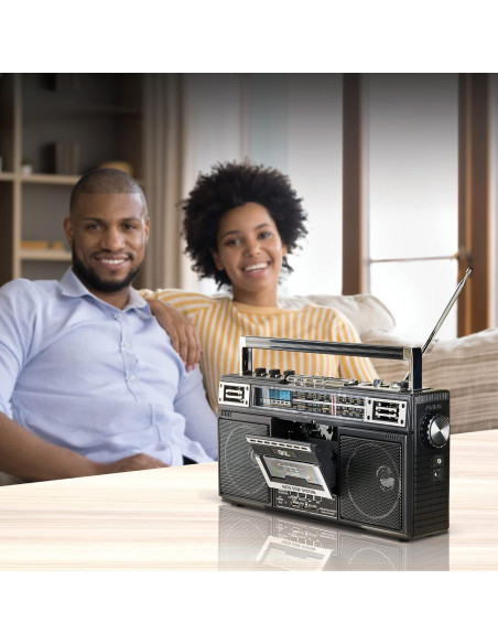 QFX J-220BT Boombox Bluetooth con Radio 4 Bandas y Grabadora