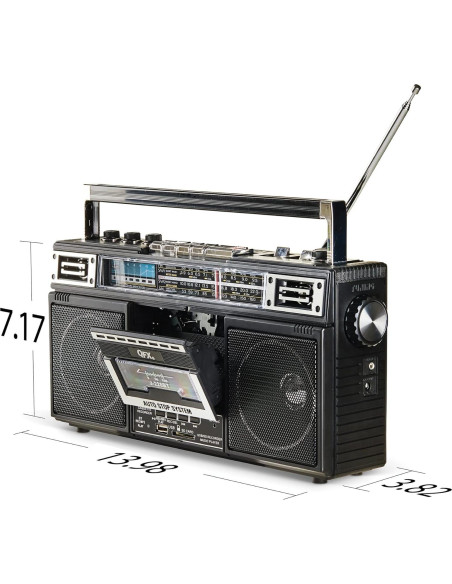 QFX J-220BT Boombox Bluetooth con Radio 4 Bandas y Grabadora