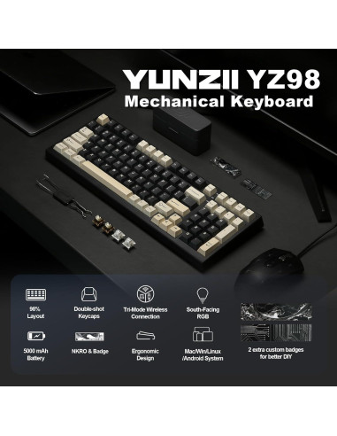 Teclado Mecánico YUNZII YZ98 Inalámbrico RGB 99 Teclas