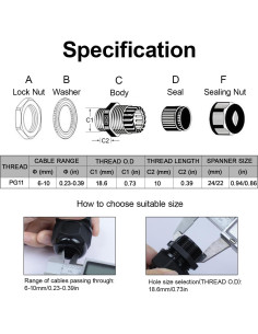 LeMotech Pasacables PG11 Impermeables 20 Piezas 6-10mm 2