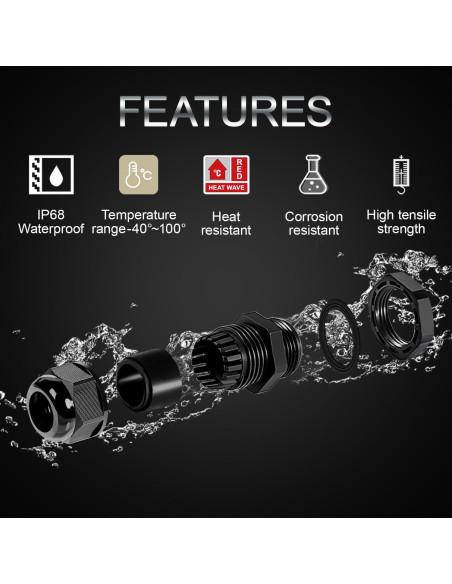 LeMotech Pasacables PG11 Impermeables 20 Piezas 6-10mm