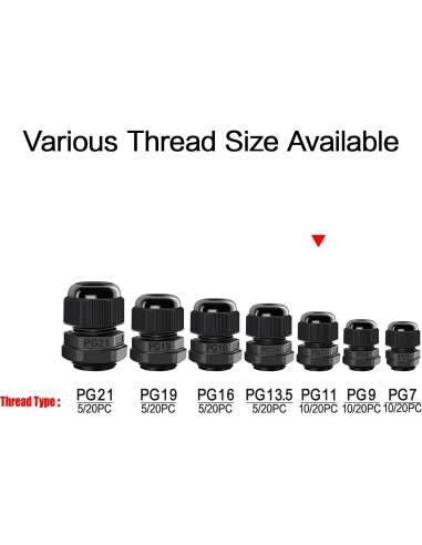 LeMotech Pasacables PG11 Impermeables 20 Piezas 6-10mm